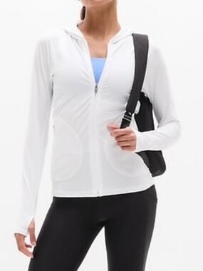 Athleta White Hooded Zip SPF Lightweight Jacket